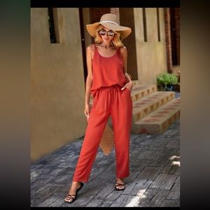 Burnt orange spaghetti strap two piece pants sets